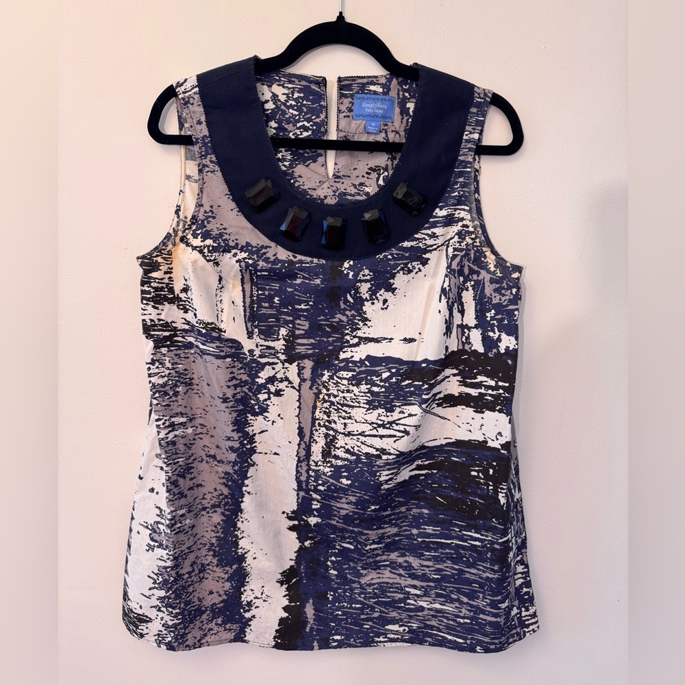 Simply Vera Vera Wang Navy and White Sleeveless Embellished Top